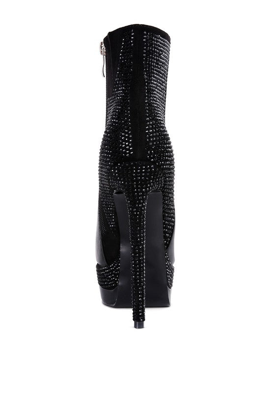 ENCANTO Bejeweled Platform Pu Leather Stiletto Heel Ankle Boot