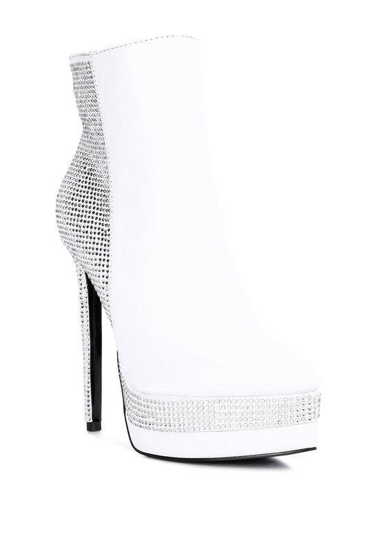 ENCANTO Bejeweled Platform Pu Leather Stiletto Heel Ankle Boot
