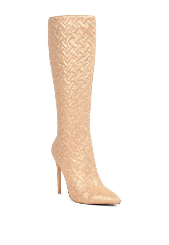 Fashion Quilted Print High Heel Knee Boots