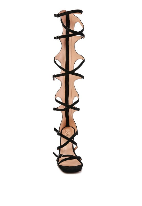 Knee High Criss Cross Strappy Stiletto Heels
