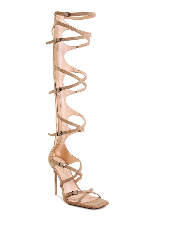 Knee High Criss Cross Strappy Stiletto Heels