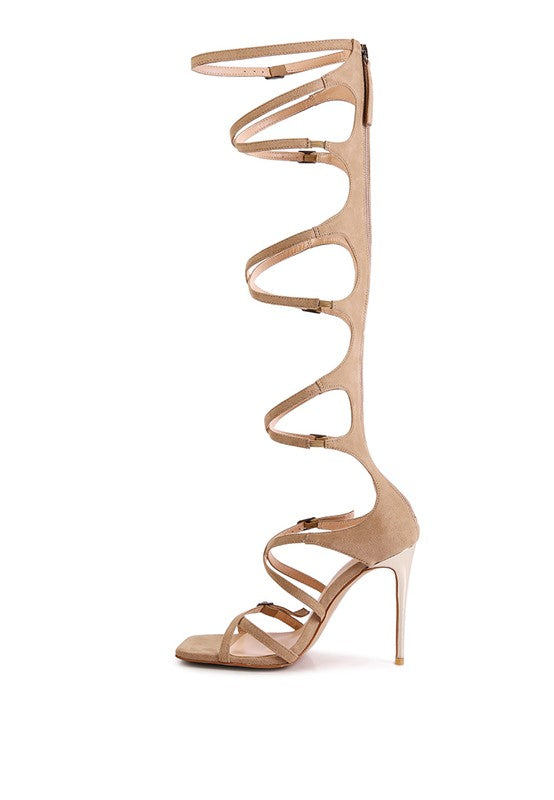 Knee High Criss Cross Strappy Stiletto Heels