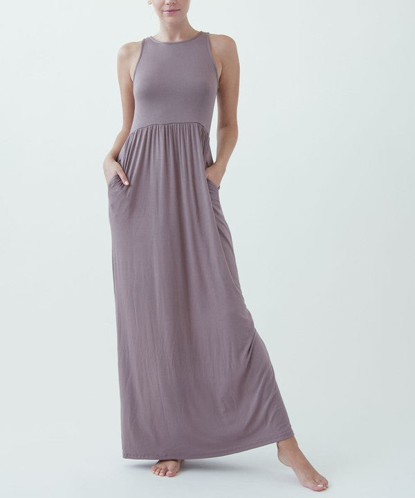AMY DRESS BLACK Maxi Length Sundress With Side Pokets