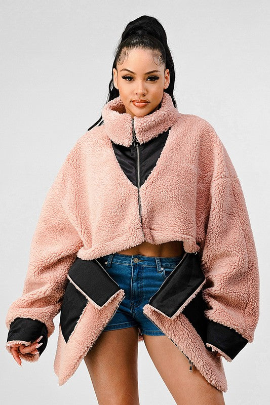 Women Winter Sherpa Coat with Multiple Look