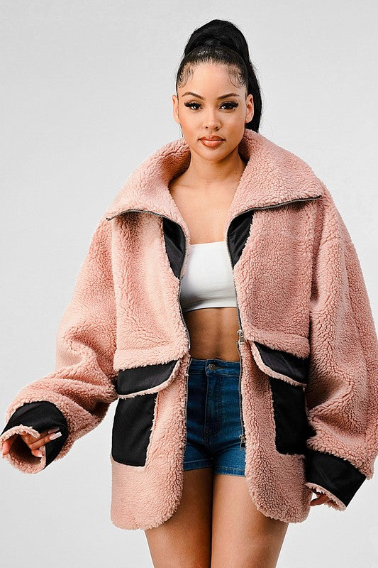 Women Winter Sherpa Coat with Multiple Look