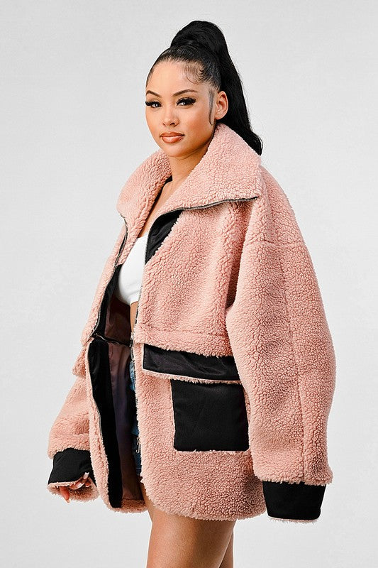 Women Winter Sherpa Coat with Multiple Look