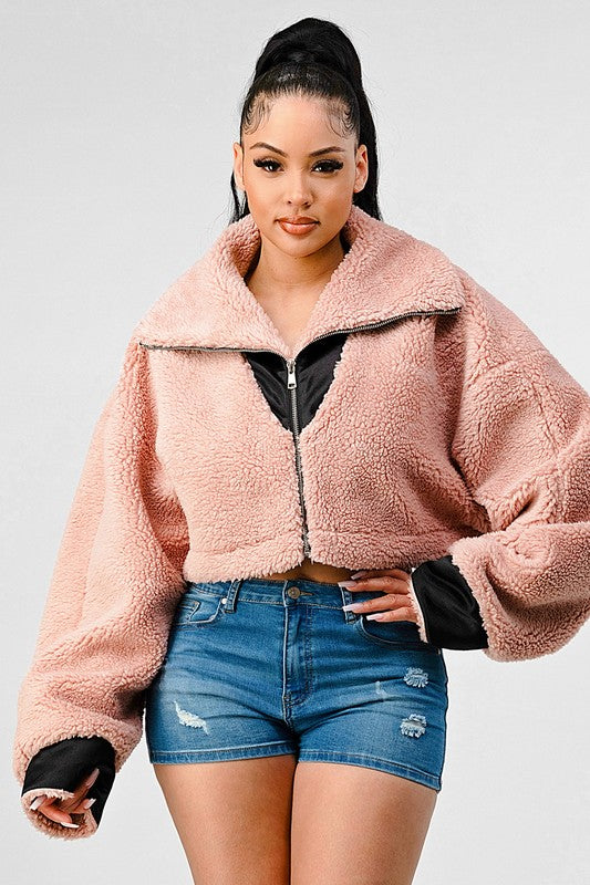 Women Winter Sherpa Coat with Multiple Look