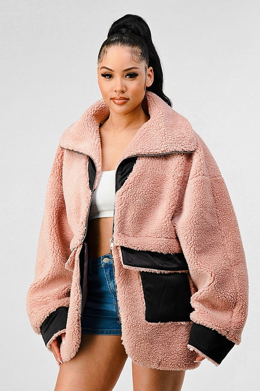 Women Winter Sherpa Coat with Multiple Look