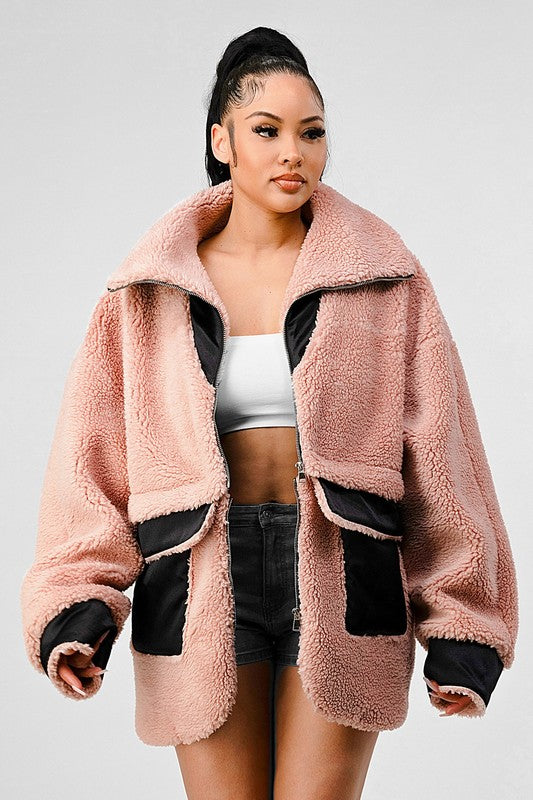 Women Winter Sherpa Coat with Multiple Look