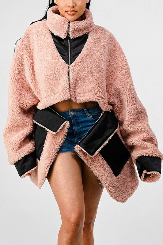 Women Winter Sherpa Coat with Multiple Look