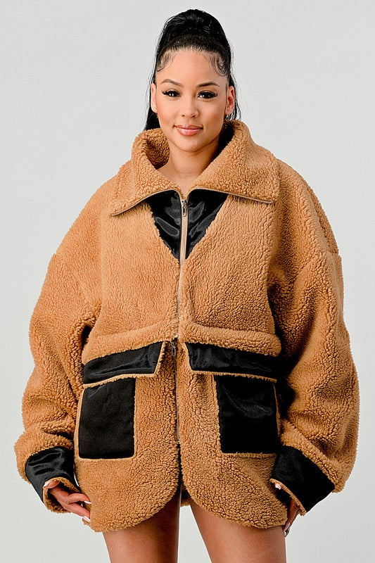 Women Winter Sherpa Coat with Multiple Look