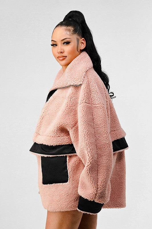 Women Winter Sherpa Coat with Multiple Look