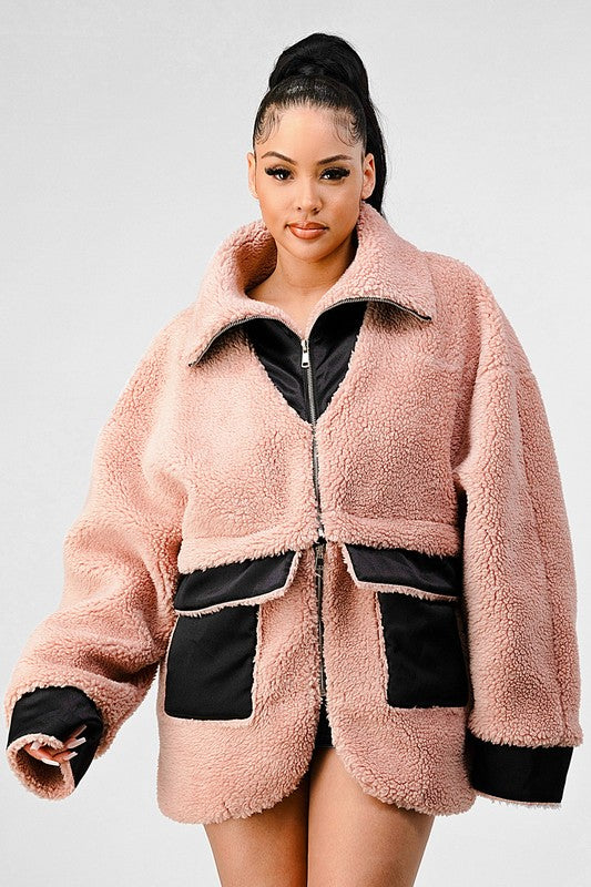Women Winter Sherpa Coat with Multiple Look