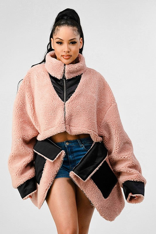 Women Winter Sherpa Coat with Multiple Look