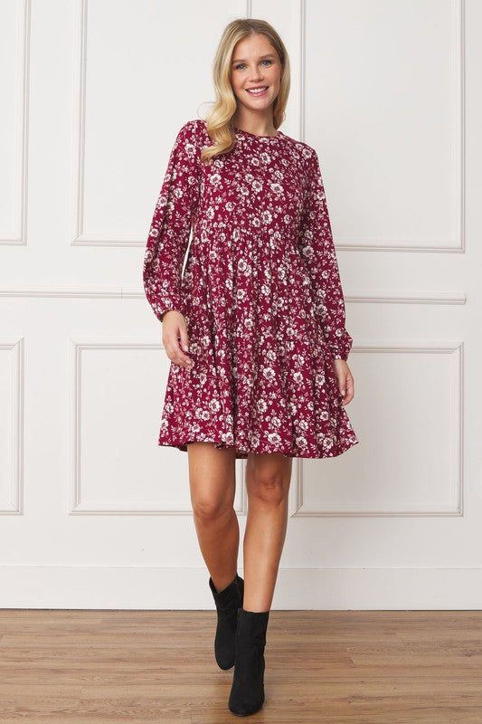 Floral Print Crew Neck Mini Dress