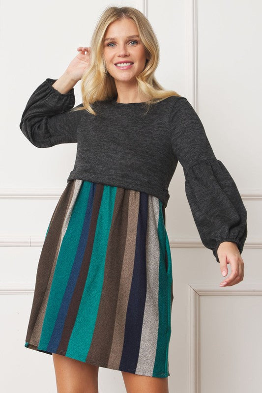 Balloon Sleeve Pullover Sweater Dress