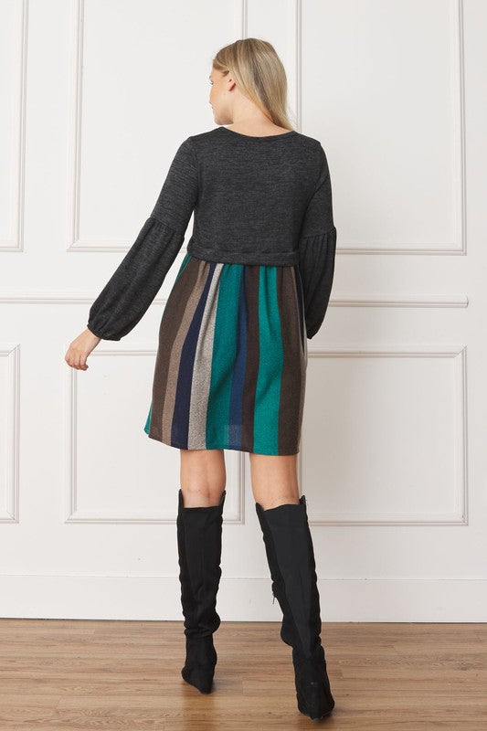 Balloon Sleeve Pullover Sweater Dress
