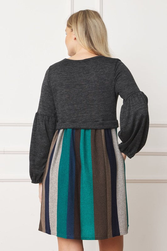 Balloon Sleeve Pullover Sweater Dress