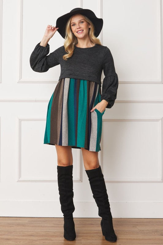 Balloon Sleeve Pullover Sweater Dress