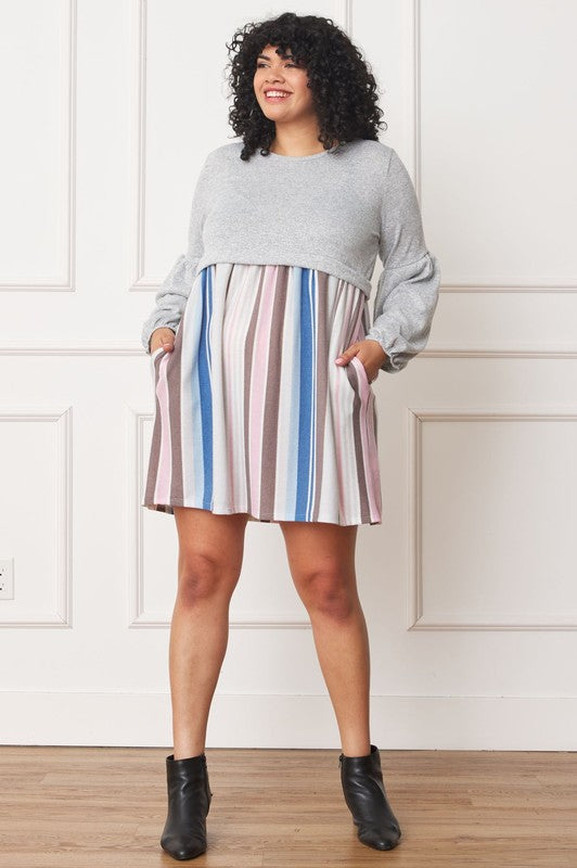 Balloon Sleeve Pullover Sweater Dress