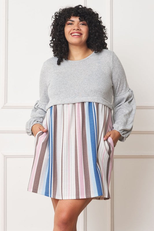Balloon Sleeve Pullover Sweater Dress