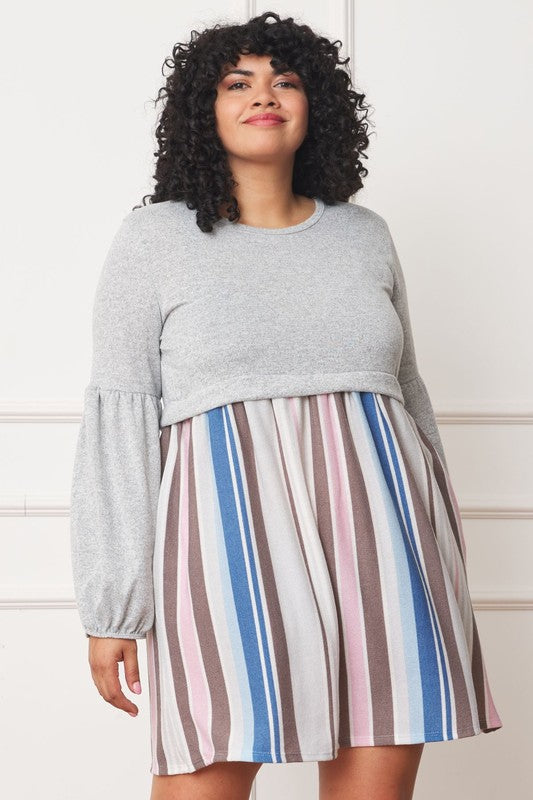 Balloon Sleeve Pullover Sweater Dress