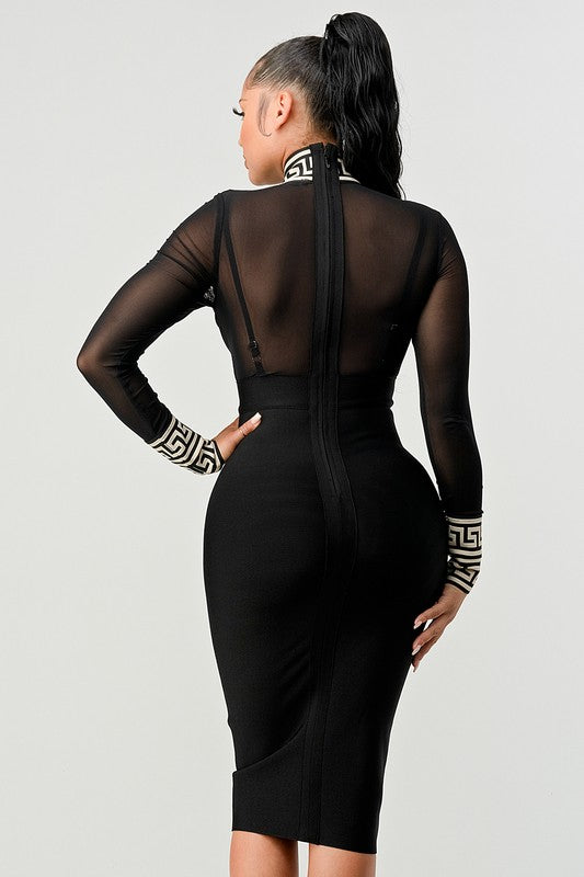 Athina Black and White Sheer Top and Solid Bottom Sexy Dress