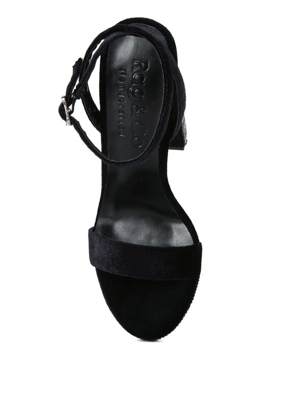 Animal Print Velvet /Diamante Studded Block Heel Sandals