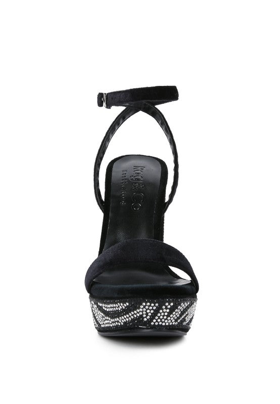 Animal Print Velvet /Diamante Studded Block Heel Sandals