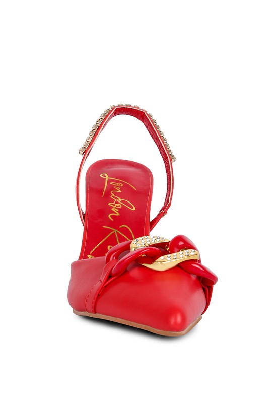 Dressy Slingback Heels With Metal Chain Embellishment