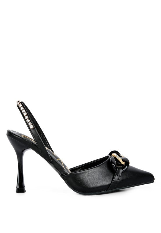 Dressy Slingback Heels With Metal Chain Embellishment