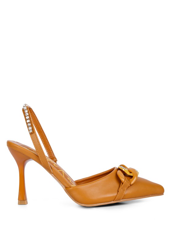 Dressy Slingback Heels With Metal Chain Embellishment