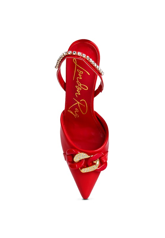 Dressy Slingback Heels With Metal Chain Embellishment