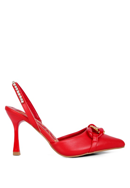 Dressy Slingback Heels With Metal Chain Embellishment