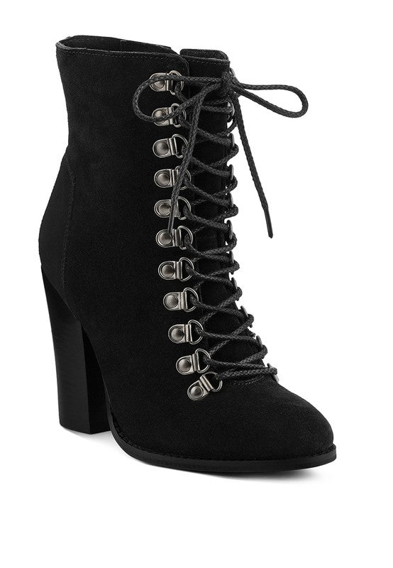 Goose-Feather Antique High Heeled Ankle Bootie