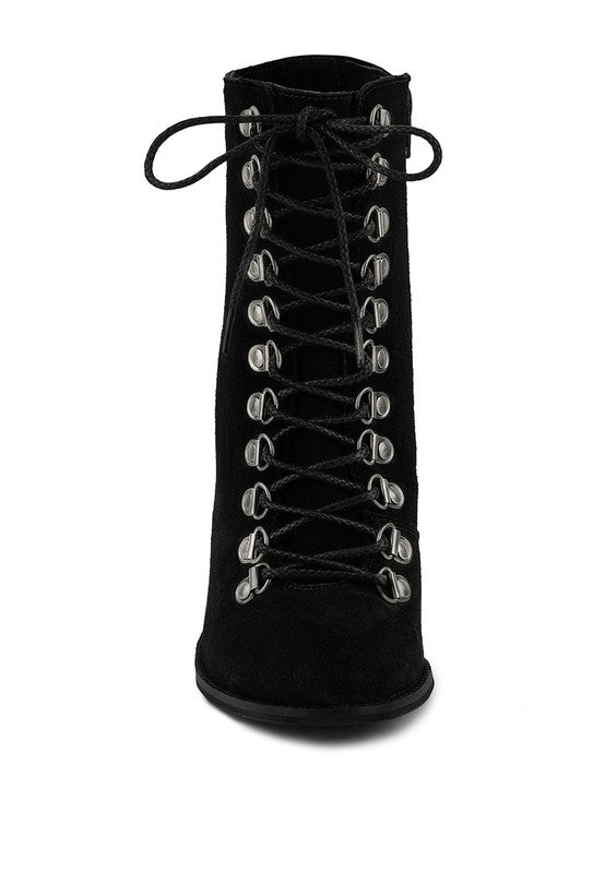 Goose-Feather Antique High Heeled Ankle Bootie