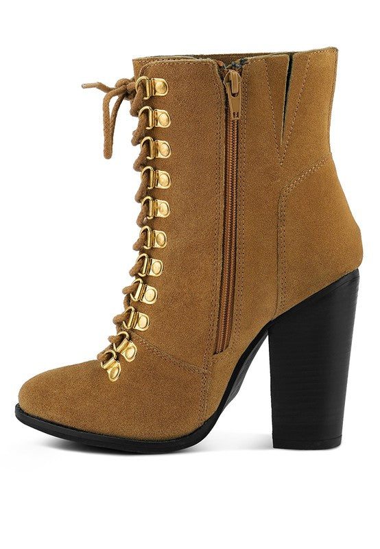 Goose-Feather Antique High Heeled Ankle Bootie