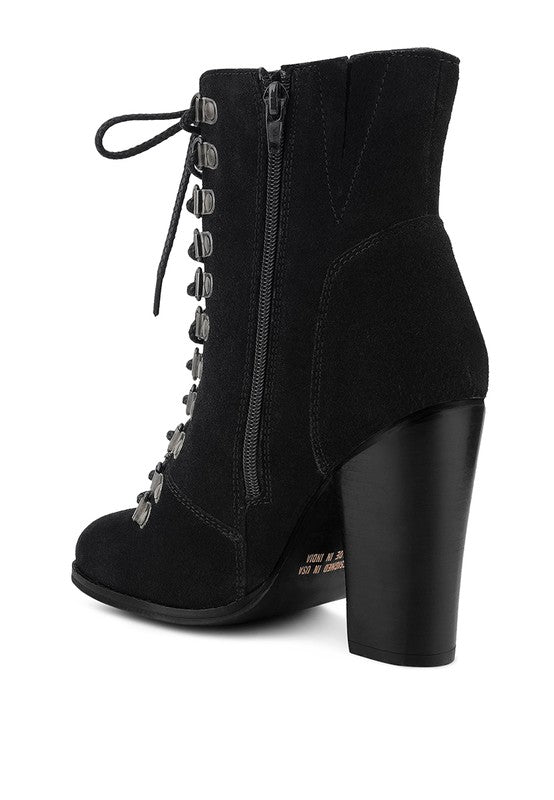 Goose-Feather Antique High Heeled Ankle Bootie