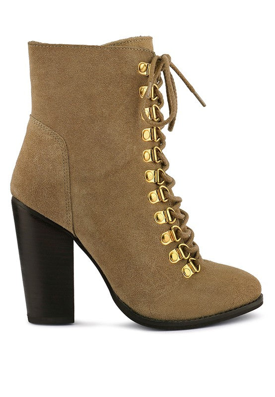 Goose-Feather Antique High Heeled Ankle Bootie