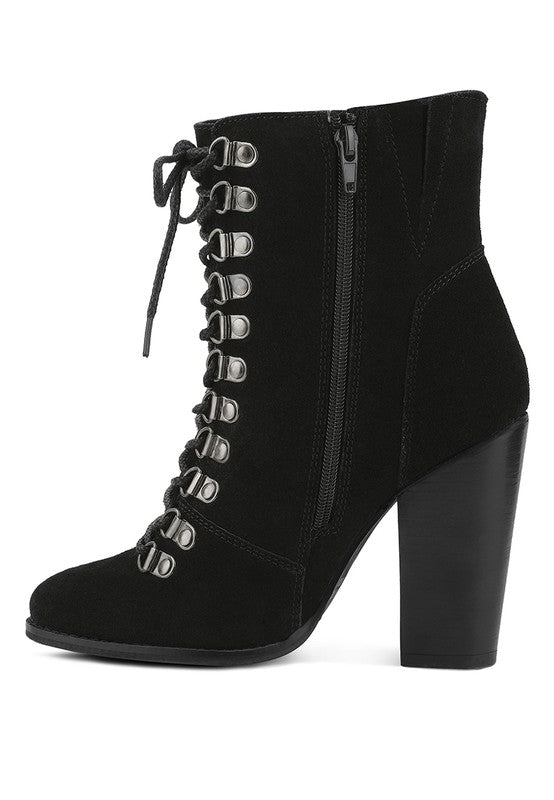 Goose-Feather Antique High Heeled Ankle Bootie