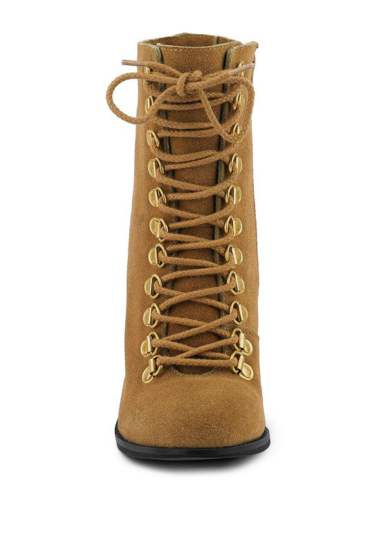 Goose-Feather Antique High Heeled Ankle Bootie