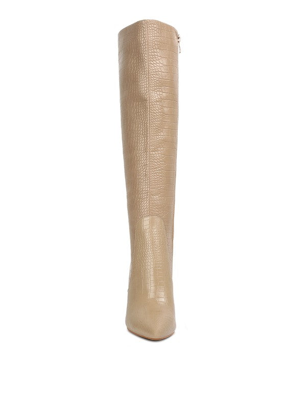 Stiletto High Heeled Crocodile Knee Boots