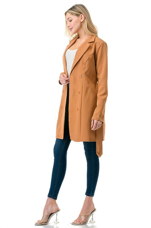 Women fall Tan Long Sleeve Long Blazer