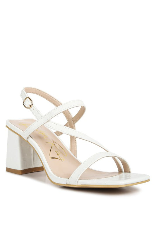 Croc Texture Block Low Heel Dressy Sandals
