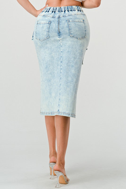 Denim Midi Jean Skirt Thigh High Split