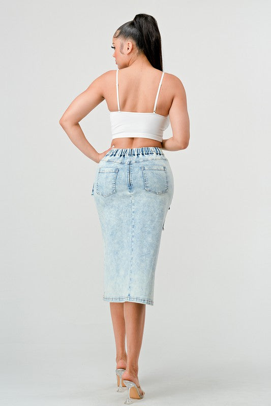 Denim Midi Jean Skirt Thigh High Split