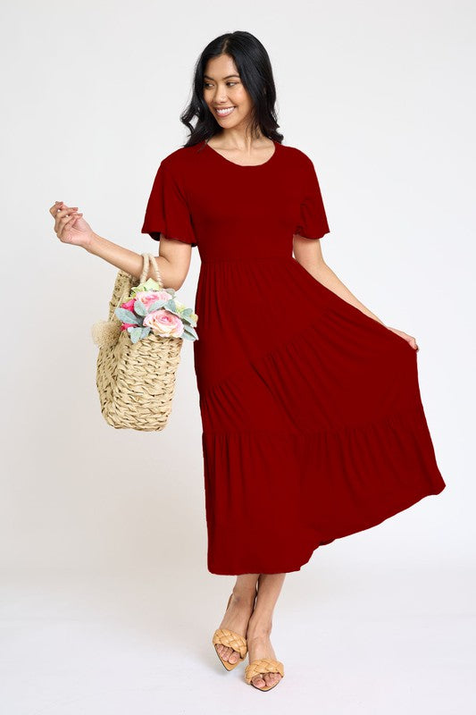 Solid Tiered Flowy Dress