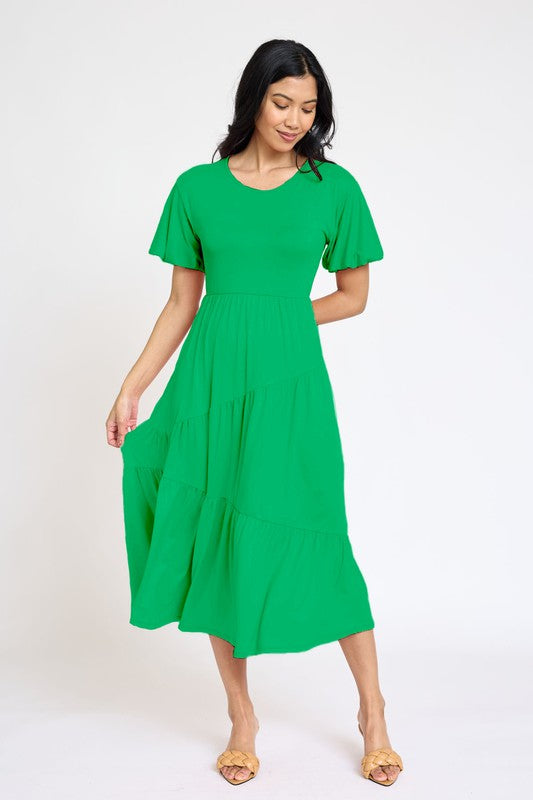 Solid Tiered Flowy Dress