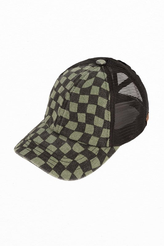 Mesh Checkered Pattern Baseball Cap Criss-Cross