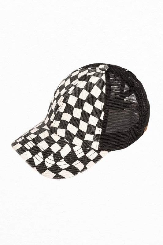 Mesh Checkered Pattern Baseball Cap Criss-Cross